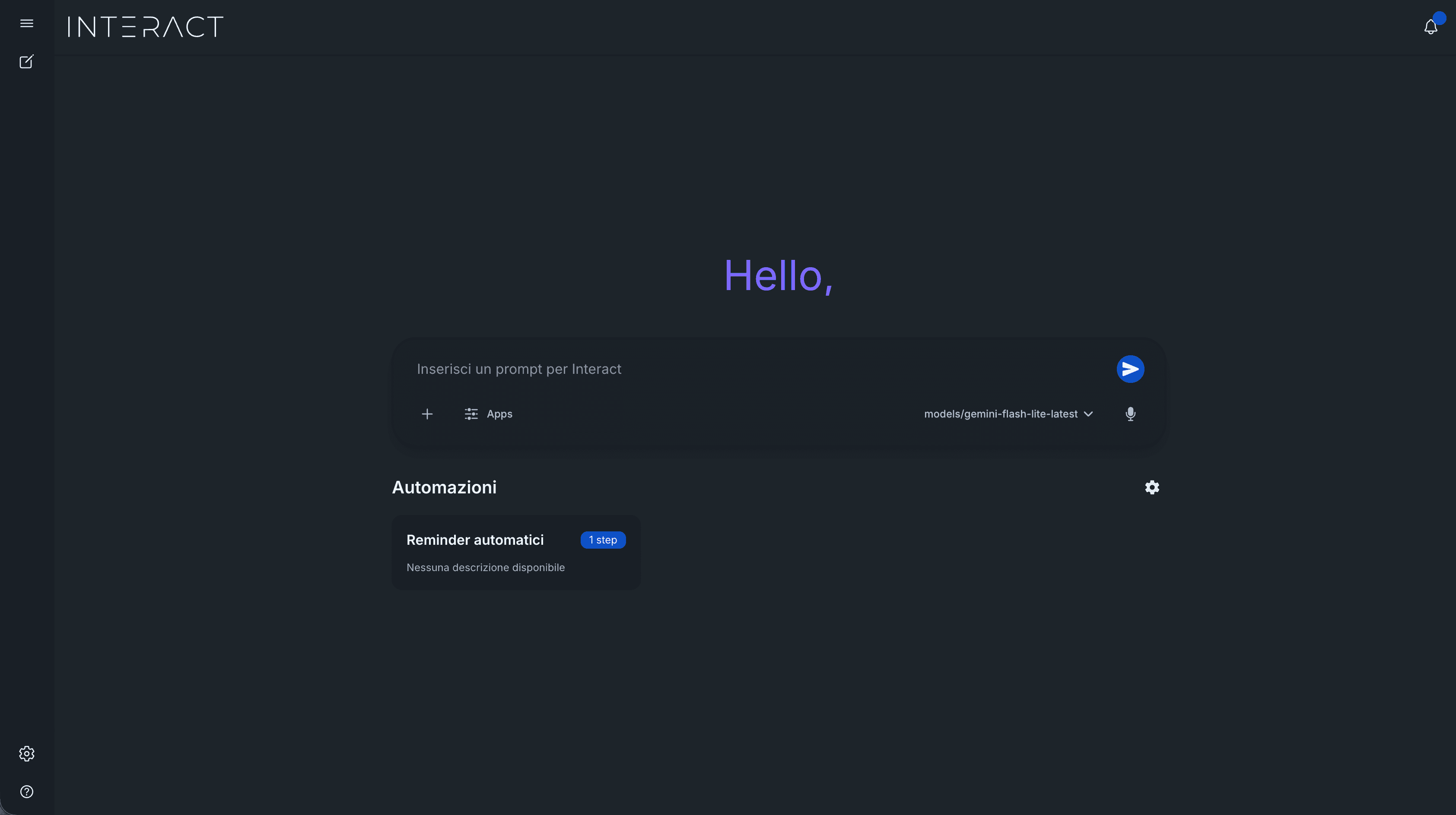 Interfaccia Interact con selezione modelli AI